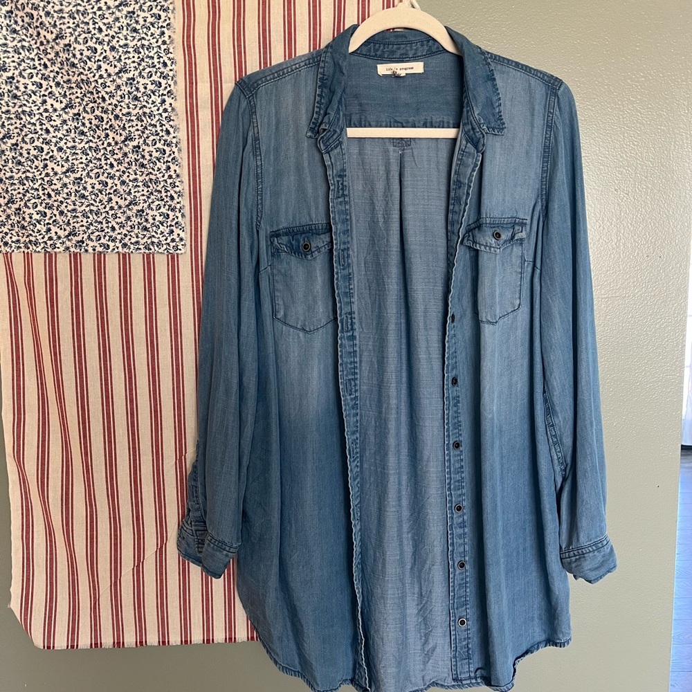 Life in Progress Long Light Blue Denim Shirt